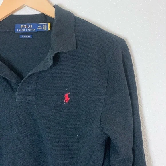 Polo | Ralph Lauren black long sleeve polo shirt size large 14/16 - Picture 3 of 8
